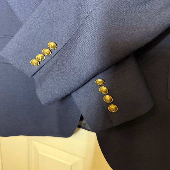 J.CREW THOMPSON UNIVERSITY.  Mens Blazer Navy Blue 2-Button Gold Buttons 44R - Picture 7 of 10